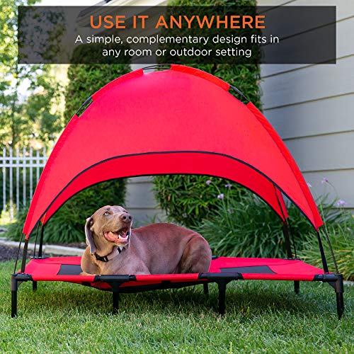 Best Choice Products 48in Elevated Cooling Dog Bed, Outdoor Raised Mesh Pet Cot w/Removable Canopy Shade Tent, Carrying Bag, Breathable Fabric - Red - color: Red, size: 48in