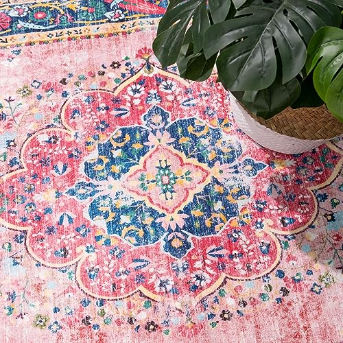 Area Rug 4x6.5 Pink Boho Rug Washable Vintage Rug for Kitchen Living Room Bedroom Bathroom Office Low Pile Non Slip Indoor Floor Carpet - color: A#pink, size: 4' x 6.5' (Rectangular)