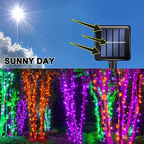 Purple and Orange Solar Halloween Lights Outdoor, Total 80 FT 240 LED Solar Powered Waterproof Fairy Lights 8 Modes Copper Black Wire Lights for Halloween Party Tree Wedding Yard Decorations, 2 Pack - color: Purple & Orange, size: 2 Pack