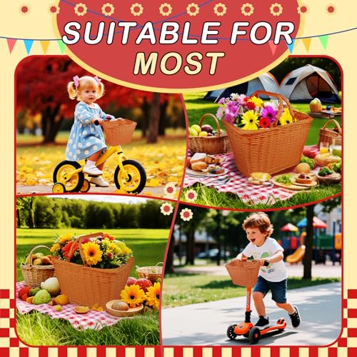 Wicker Picnic Basket for Kids, Small Woven Rattan Basket with Handles Brown Garden Harvest Hamper Basket Empty for Storage Toy Flower Wedding - color: Brown