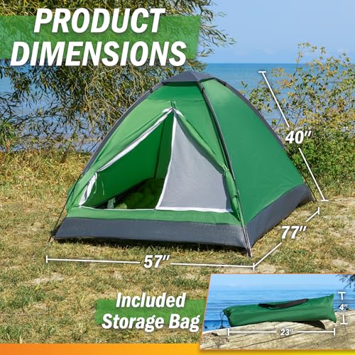2 Person Outdoors Camping Tent with Rain Fly and Carrying Bag - Lightweight Outdoor Pop Up Tents for Camping Essentials, Music Festivals, Backpacking, Hiking, or Beach Shelter by Wakeman Outdoors - color: Green