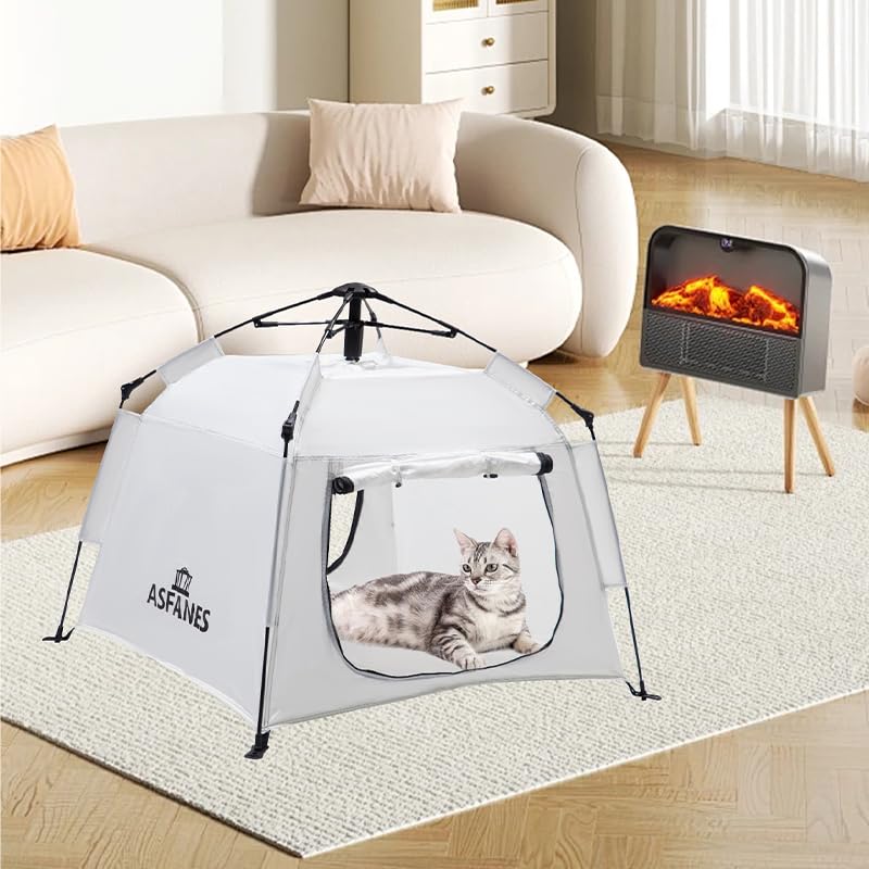 ASFANES Outdoor Pet Automatic Camping Tent, Pop up Cave Bed for Indoor Cats and Small Dogs, Portable Cat House Dog House, White.(No Ventilation mesh, Door Must be Left Open for use) - style: White