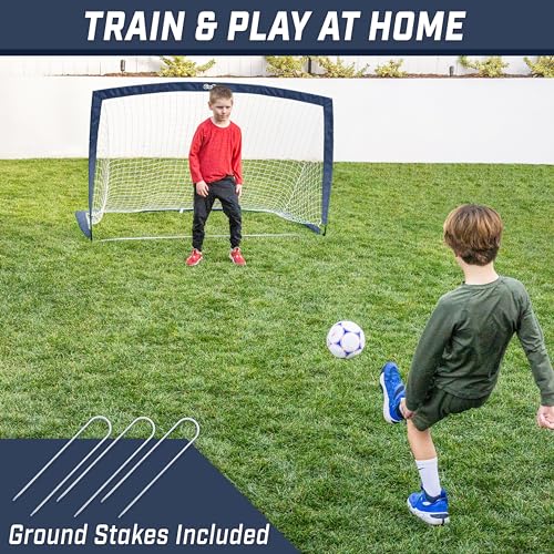 GoSports Portable Soccer Goals for Kids - 13 Color Options - Choose 4 x 3 ft or 6 x 4 ft - Team Tone Pop Up Nets for Backyard - color: Navy, style: 6 ft x 4 ft