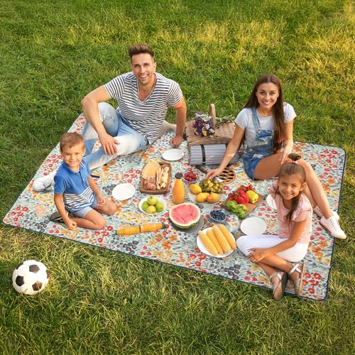 Carstens, Inc. Easy Pack Waterproof Sandproof Picnic Blanket, Lightweight Foldable Outdoor Camping Beach Mat, Large 60"x80", May Flowers - color: May Flowers