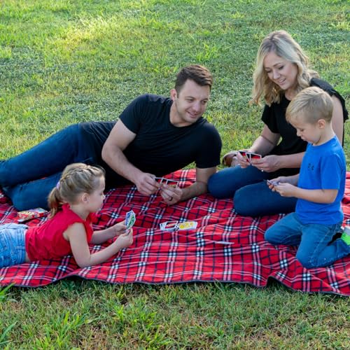 BRAWNTIDE Large Outdoor Waterproof Blanket - Extra Thick Fleece, Warm, Windproof, Sandproof, Quilted, 82" x 55", Ideal for Beaches, Picnics, Camping, Stadiums, Dogs, Car - color: Plaid Red