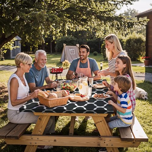 Fitted Picnic Table Cover with Chair Covers Elastic Water Resistant Camping Tablecloth for 6 Foot Rectangle Tables Garden Patio Outdoor Organization Road Trip Hiking Motorhome Essential Gift - color: Black Moroccan, size: 72" x 30" (Rectangular)
