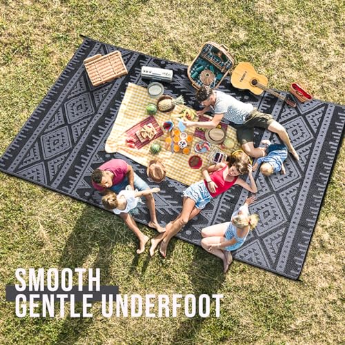 OLANLY Outdoor Rug Waterproof 4x6 ft, Reversible Outdoor Plastic Straw Rug, Boho Patio Rug, Indoor Outdoor Carpet, RV Mat Outside for Patio, Camp, Picnic, Balcony, Deck, Backyard, Black & Grey - color: Black & Grey, size: 4' X 6' (Rectangular)