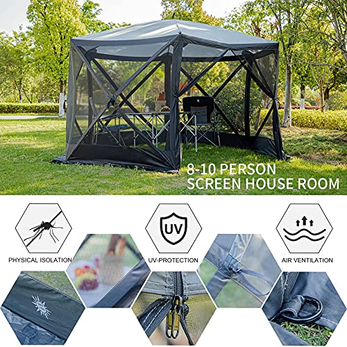 EVER ADVANCED Pop Up Gazebo Screen House Tent for Camping 11.5 ft for 8-10 Person Instant Canopy Shelter with Netting Portable for Outdoor, Backyard - color: Black