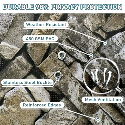 Shade&Beyond Customized 4FT X 25FT Privacy Fence Screen 450 GSM PVC Printed Privacy Fence with Zip Ties for Courtyards, Pools, Balconies-Stone - color: Stone pattern, size: 0 4' x 2 5'