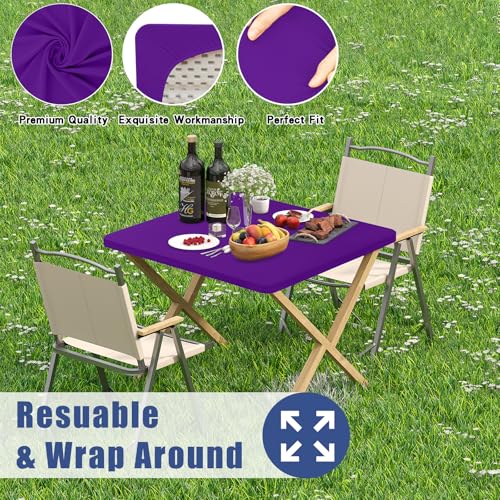Moosfor Spandex Square Table Cloth, Elastic Fitted Tablecloths for Picnic, Stretch Washable Patio Table Cover for Outdoor, Camping, Banquet and Parties (Purple, 34"x34") - color: Purple, size: 34" x 34" (Square)