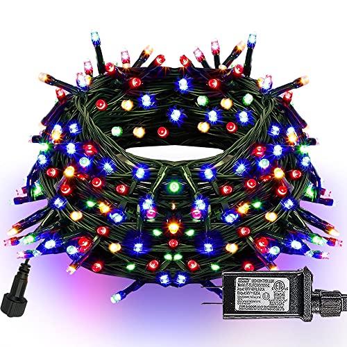 Dazzle Bright 300 LED Christmas String Lights, 100 FT Connectable Waterproof String Lights Green Wire with 8 Modes, Christmas Decorations for Indoor Outdoor Xmas Party Yard Garden (Multi Colored) - color: Multicolor, size: 300 LED