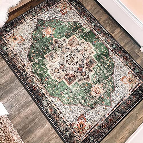 2x3 Small Rugs for Entryway, Green Boho Area Rug for Bathroom Throw Hallway Vintage Kitchen Rugs Non Slip Washable, Indoor Entrance Floor Carpet - color: A#green, size: 2' x 3' (Rectangular)