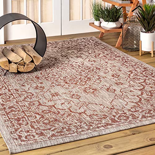 JONATHAN Y Boho Medallion Indoor Outdoor Area Rug 4X6 Red/Taupe, Rozetta Textured Weave for Backyard, Patio, Porch, Easy-Cleaning, High Traffic, Pet-Friendly, Non-Shedding (SMB102A-4) - color: Red/Taupe, size: 4' x 6' (Rectangular)
