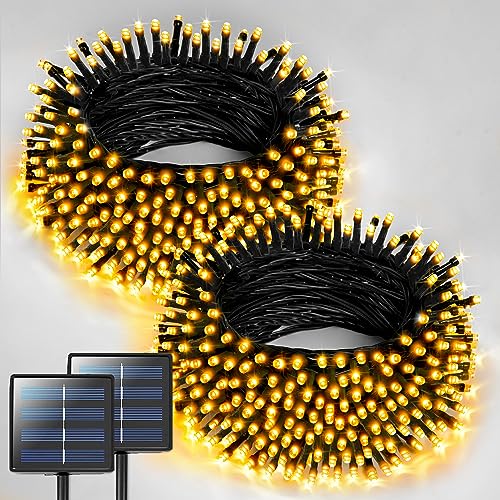 JMEXSUSS 2 Pack Solar String Lights Outdoor Waterproof, Total 400 LED 151FT Solar Christmas Lights Outdoor, 8 Modes Solar Powered String Lights for Outside Patio Yard Tree Decorations, Warm White