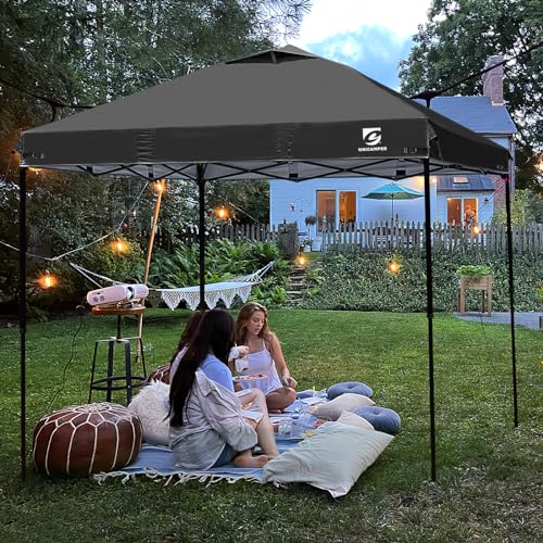 10x10 Pop Up Canopy Replacement Top Cover with Air Vent for Straight Leg Canopy Tent, Waterproof for Outdoor Garden Patio Camping Sun Shade(Frame NOT INCUDE) (Black) - color: Black