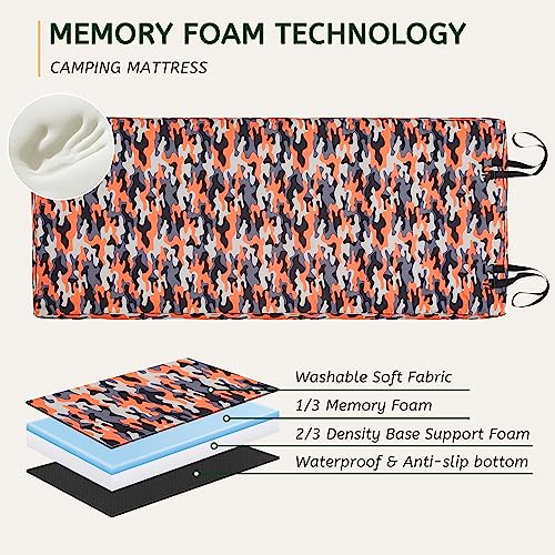 HomeMate CertiPUR-US Memory Foam Camping Mattress Pad Portable Roll Up Mattress for Adults Sleeping Mat Cot Mattress Pad - color: Orange, size: Cot / 72*24*3