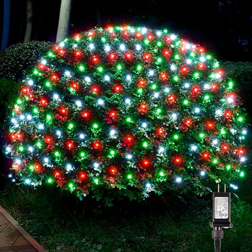 BlcTec Outdoor Christmas Lights 360 LED 9.8ft x 6.6ft Christmas Net Lights with 8 Modes, UL Certified, Timer, Connectable, Waterproof for Bushes, Shrubs, Yard Outdoor Decorations, Red White Green - color: Red White Green, size: 360LED