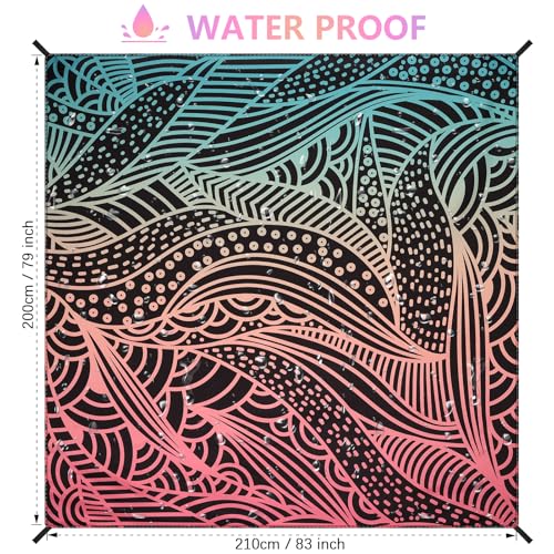 HIHOHO Beach Blanket Waterproof Sandproof Beach Mat for 1-8 Adults Quick Drying Durable Outdoor Picnic Mat for Beach Festival Travel Camping Hiking (Gradiant BK-Ripple, 79"×83"(4 Person)) - color: Gradiant Bk-ripple, size: 6'11" x 6'7"