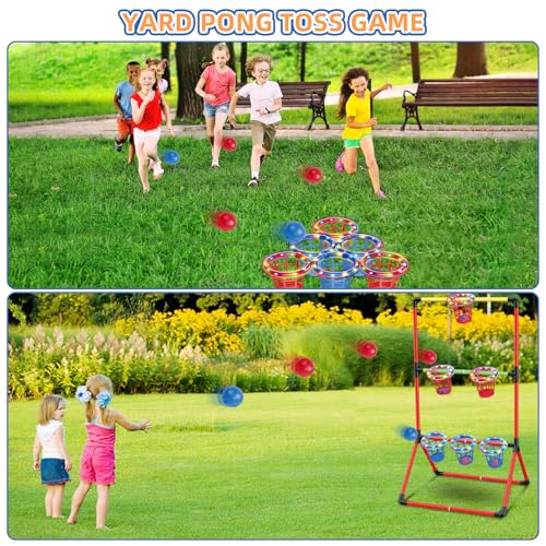 Backyard Lawn Games for Adults Kids - 3-in-1 Yard Pong with 6 Light Up Basket, Ladder Ball and Bean Bag Toss Game - Outdoor Yard Tailgate Game for Family Parties