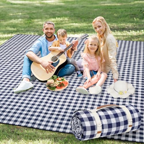 G GOOD GAIN Picnic Blankets Outdoor Extra Large - 80"x80" Portable Waterproof Picnic Blanket, Machine Washable 3-Layer Foldable Park Mat with Sandproof Backing for Grass, Hiking, Travel (Blue) - color: Blue