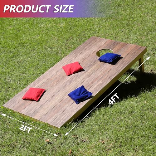 Solid Wood Cornhole Board Set, 4x2ft Regulation Cornhole Game Set with 8 Bean Bags and 2 Cornhole Boards, Premium Corn Hole Game for Adults and Family - style: 4*2 Woodgrain