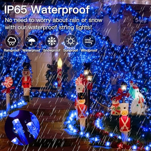 String Lights Indoor Bedroom, 33FT 100 LED Fairy String Lights Outdoor Waterproof, 8 Modes Memory Twinkle Christmas Light Plug in for Classroom Dorm Patio Tree Garden Decor (Blue) - color: Blue, size: 100LED
