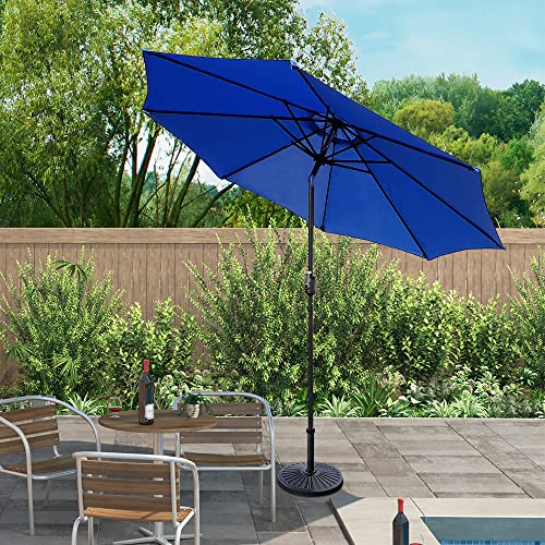 ABBLE Outdoor Patio Umbrella 9 Ft Stripe with Crank and Tilt, Weather Resistant, UV Protective Umbrella, Durable, 8 Sturdy Steel Ribs, Market Outdoor Table Umbrella - Royal Blue - color: Royal Blue