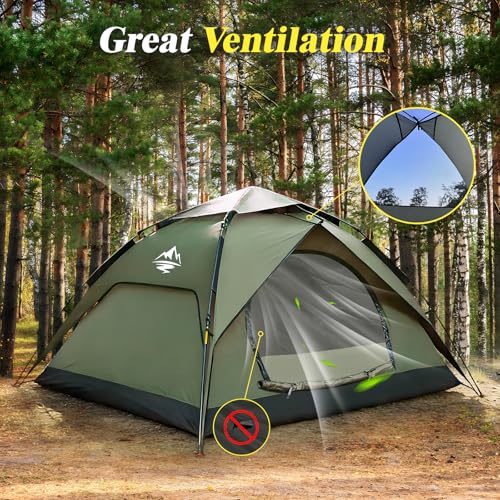 Camping Tent 2/3/4 Person Instant Pop Up Tents for Camping - 40s Automatic Easy Setup Tent with Rainfly, Double-Layer Waterproof & Windproof Instant Tents with Welcome Mat for Camping & Hiking - size: Green 2 Person
