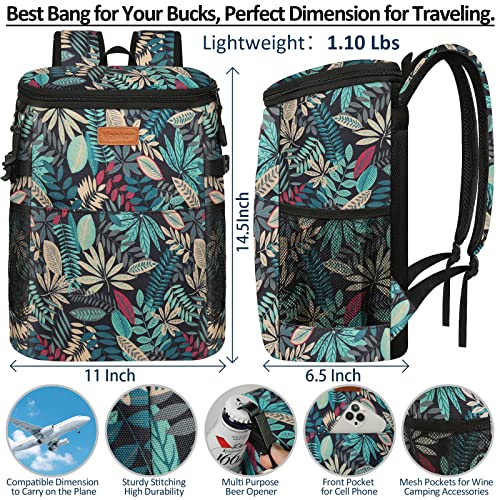 Camping Cooler Backpack 30 45 Cans, Soft Backpack Coolers Insulated Leak Proof Travel Cooler Bag Waterproof Lunch Picnic Beach Work Trip Thermal Bag Drink Beverage Beer Bag Cooler - color: Colorful Leaves, size: 30 Cans
