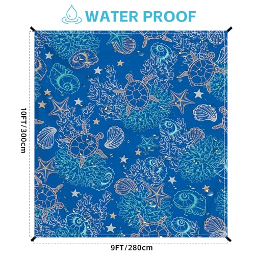 Beach Blanket Waterproof Sandproof Oversized, Extra Large Beach Mat 79" X 87"/110"x118" for 1-8 Adults Sand Free, Quick Drying Durable Outdoor Picnic Mat for Beach Travel Camping Hiking - color: Sea Turtle, size: 9x10 FT (1～8 Person)