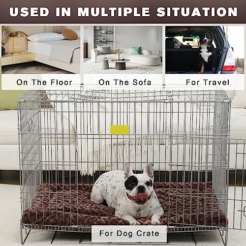 Washable Dog Bed Mat Dog Crate Pad Soft Fluffy Pet Kennel Beds Dog Sleeping Mattress for Large Jumbo Medium Small Dogs, 41 x 27 Inch, Brown - color: Brown, size: 41.00" x 27.00" x 1.50"