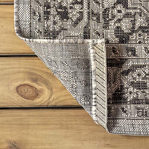 JONATHAN Y Boho Medallion Indoor Outdoor Area Rug 5X8 Gray/Black, Rozetta Textured Weave for Backyard, Patio, Porch, Easy-Cleaning, High Traffic, Pet-Friendly, Non-Shedding (SMB102D-5) - color: Gray/Black, size: 5'3" x 7'7" (Rectangular)