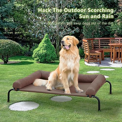 WESTERN HOME Cooling Elevated Dog Bed for Large Dogs, Outdoor Raised Dog Bed Portable Dog Cot Bed with Breathable Mesh, Chew Proof Pet Cots with Removable and Waterproof Bolster - color: Brown, size: 43.0"L x 31.0"W x 8.0"Th