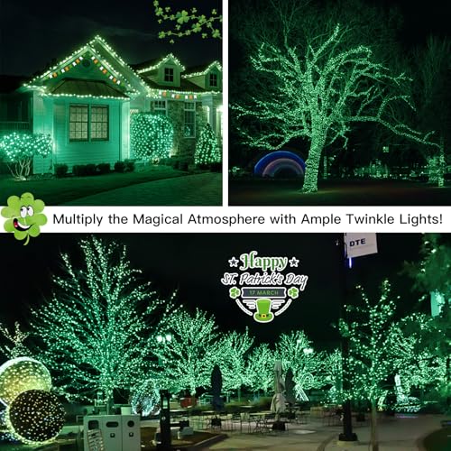 suddus Green Christmas Lights Battery Operatd, 66ft 200LED St Patricks Day Decorations Indoor, Fairy Twinkle Light with Remote for Halloween, Bedroom, Patio, Backyard, Outdoor Decorations - color: Green, size: 200LED