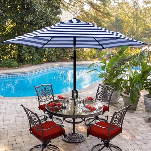 Blissun 7.5 ft Patio Umbrella, Yard Umbrella, Outdoor Market Umbrella with Push Button Tilt Crank (Blue&White) - color: Blue & White stripe