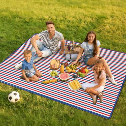 Independence Day Picnic Blankets Waterproof Foldable, Fourth of July Packable Picnic Mat Large Outdoor Blanket for Grass, Sandproof Picnic Accessories for Festival Party Beach Tent Lawn - color: E02, size: 5' X 6'8" (Rectangular)