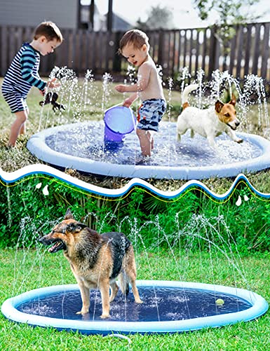 Kids Dog Splash Pad Sprinkler - Jasonwell Non Slip Dog Sprinkler Pad Splash Pool Puppy Dogs Pool Summer Outdoor Water Toys Backyard Durable Splash Pad for Toddlers Kids Small Medium Large Dogs Pet - style: Blue - 60"