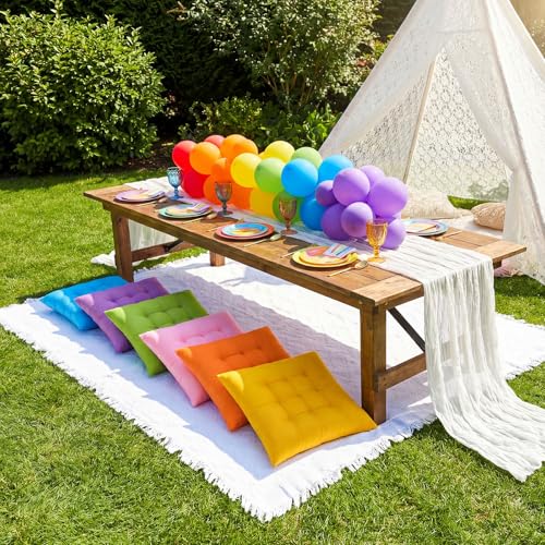 Extra Large Outdoor Picnic Blanket with Table Runner and Floor Pillow Cushion for Picnic Wedding Birthday Baby Shower Backyard(91 x 71'',Bright Color,6-Person) - color: Bright Color