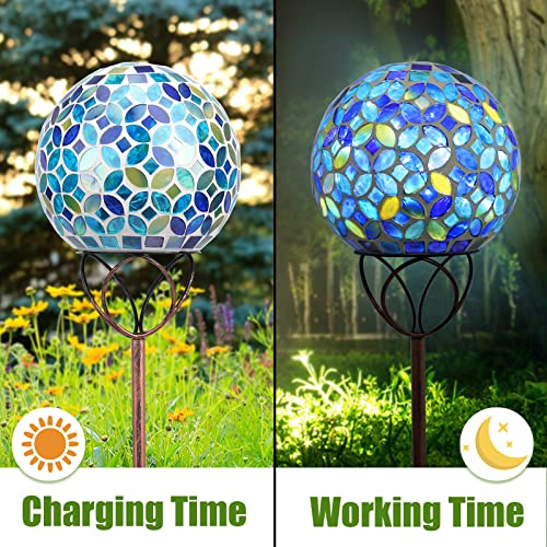 VCUTEKA Solar Outdoor Lights Garden Decor Mosaic Solar Garden Lights Waterproof Glass Ball LED Pathway Stake Light for Landscape Lawn Patio Yard Decoration 6 inch, Blue - color: Multicolor