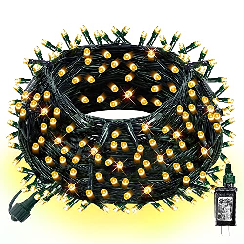Dazzle Bright 300 LED Christmas String Lights, 100 FT Connectable Waterproof String Lights Green Wire with 8 Modes, Christmas Decorations for Indoor Outdoor Xmas Party Yard Garden (Warm White) - color: Warm White, size: 300 LED
