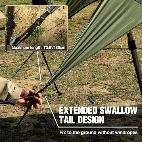 REDCAMP 10x17ft Large Waterproof Camping Tarp, Hammock Rain Fly with UV50+ Sun Protection, 8 Guy Lines & Stakes＋ Aluminum Adjustable Camping Tarp Poles, Set of 2, 90" Telescoping Lightweight Tent Pole