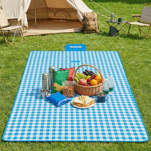Picnic Blanket Outdoor Extra Large Picnic Mat 60"X40" Camping Blanket Beach Blanket Foldable Waterproof Sand Mat Hiking Travel Family Concerts(Blue)