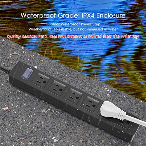 Outdoor Power Strip Waterproof with 6 Outlets, Garden Weatherproof Surge Protector, Christmas Multiple Outlet Exterior Socket for Lighting Appliances. 15FT Extension Cord Strip with Flat Plug. Black - size: 15ft, style: 6 Outlets
