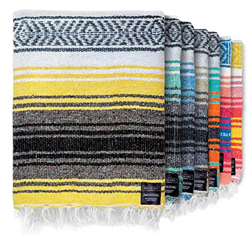 Benevolence LA Authentic Handwoven Mexican Blanket | Yoga Blankets, Outdoor, Picnic, Beach, Camping | Equestrian Saddle | Serape 50x70 inches - Sunshine, Pack of 1 - color: Sunshine