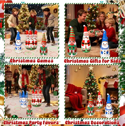 Christmas Games Gifts for Kids Family, Christmas Inflatable Santa, Snowman & Elf Ring Toss Game Set, Office Party Favors Supplies, Indoor Outdoor Carnival Party Decorations Toys
