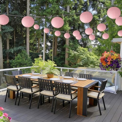 KNONEW 10 Pack 10'' Pink Outdoor Silk Lanterns Decorative Party Hanging Waterprooof Chinese Japanese Round Lanterns for Weddings, Birthdays, Parties Decoration (No Light Bulbs Included) - color: Pink, size: 10Pcs