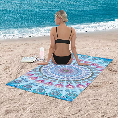 Bonsai Tree Mandala Beach Towel, Indian Hippie Boho Microfiber Bath Towel for Women, Bohemian Blue Sand Free Quick Dry Travel Towels Gifts for Yoga Sports Adults 30" x 60" - color: Mandala 1, size: 30"x60"