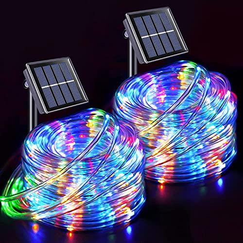 JMEXSUSS 2 * 200 LED Solar Rope Lights, 66ft IP 65 Waterproof Camping Light Outdoor, 8 Modes Trampoline Accessories Solar Trampoline Lights for Camp Ladder Slide Tent (Multicolor) - color: Multicolor, size: 2*200 LED