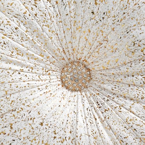 EUCIOR Round Throw Pillows,Gold and White Throw Pillows,Soft Spandex Velvet Fabric,Pumpkin Pleated Handmade White Round Velvet Decorative Pillow for Sofa Bedroom Livingroom - color: Velvet-golden-white