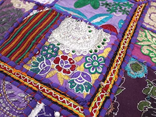 Mam Treasures Indian Bohemian Decorative Pillow Vintage Cushion Cover Patchwork Square Floor Pillow Cover Meditation Cushion Large Floor Pillow Indian Cushion (Purple, 16 X 16 X 5 Inch) - color: Purple, size: 16" x 16" (Pack of 1)